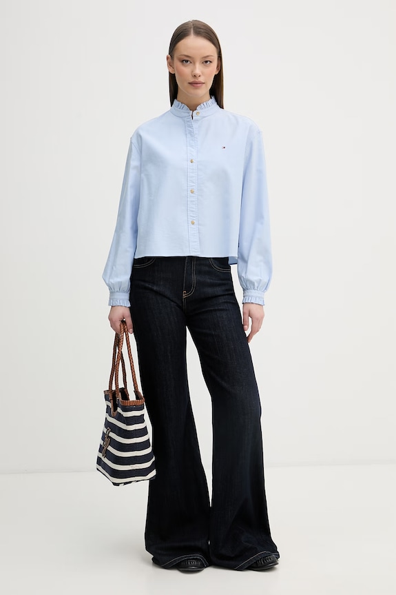Tommy Hilfiger cămașă pentru femei, din bumbac WW0WW48914 albastru SS26
