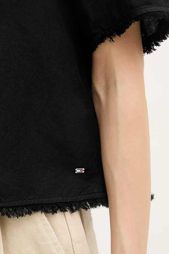 Tommy Hilfiger košeľa dámska s ľanom WW0WW48924 čierna