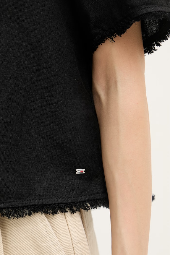 Tommy Hilfiger košeľa dámska s ľanom WW0WW48924 čierna