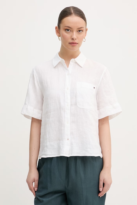 Tommy Hilfiger cămașă pentru femei, din in bej WW0WW48925