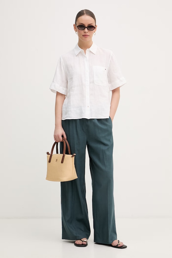 Tommy Hilfiger cămașă pentru femei, din in WW0WW48925 bej SS26