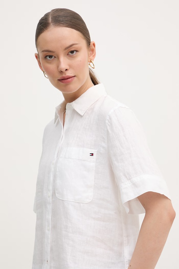 Tommy Hilfiger cămașă pentru femei, din in bej WW0WW48925