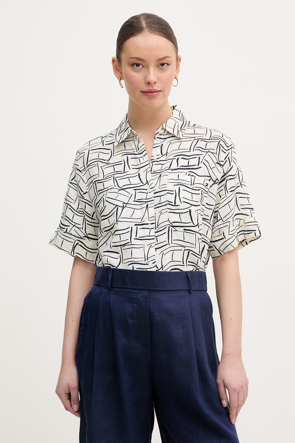 Tommy Hilfiger košeľa dámska ľanová béžová WW0WW48925
