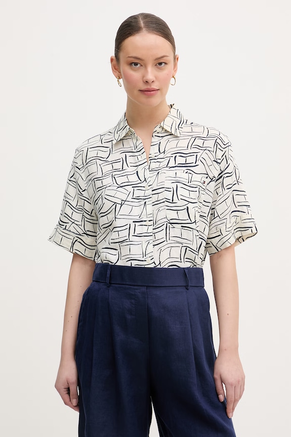 Tommy Hilfiger košeľa dámska ľanová béžová WW0WW48925