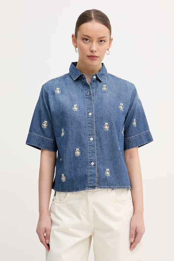 Tommy Hilfiger košeľa dámska rifľová modrá WW0WW50624