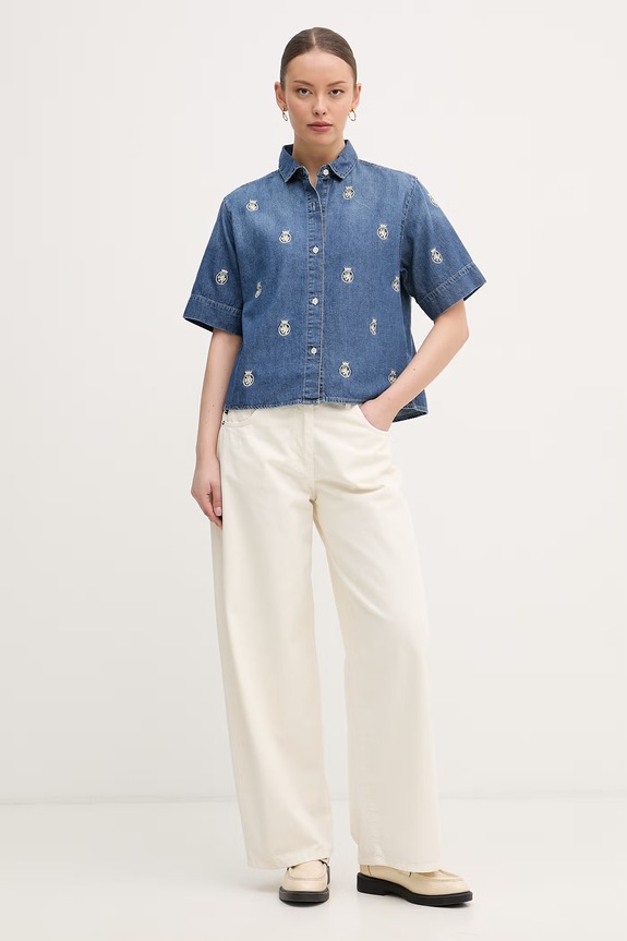 Tommy Hilfiger košeľa dámska rifľová WW0WW50624 modrá SS26