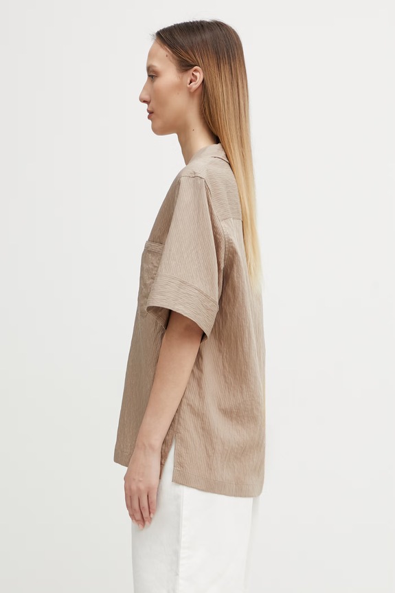 Maison Kitsuné koszula z modalem damska QW00411WC5084 brązowy SS26