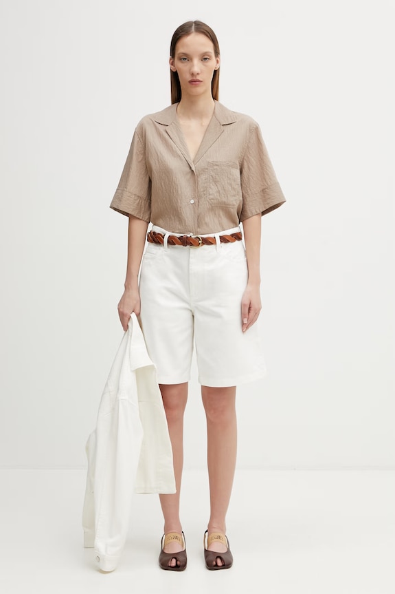 Maison Kitsuné koszula z modalem damska QW00411WC5084 brązowy