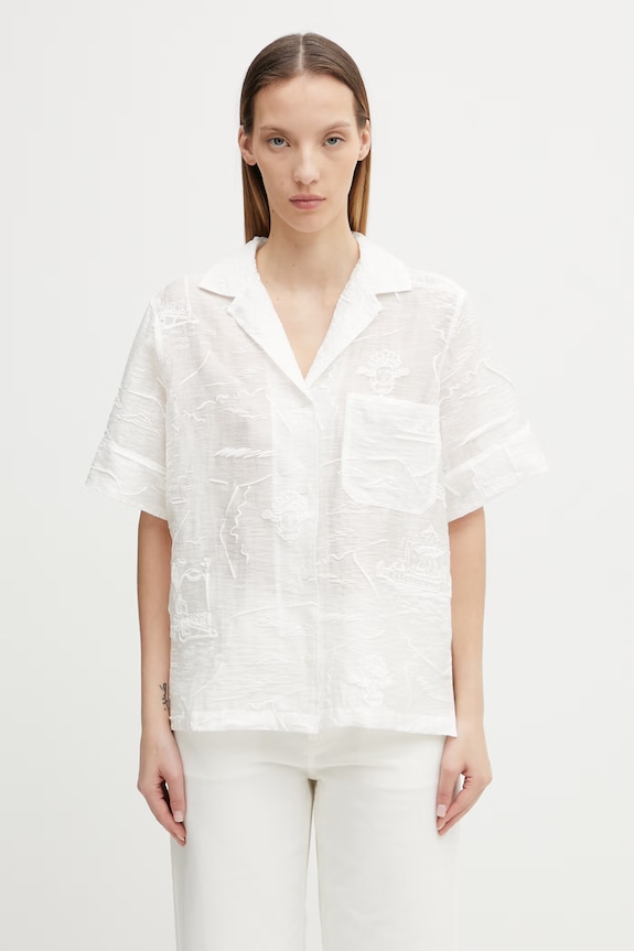 Maison Kitsuné Parisian Map košeľa dámska s lyocellom biela QW00412WC5099