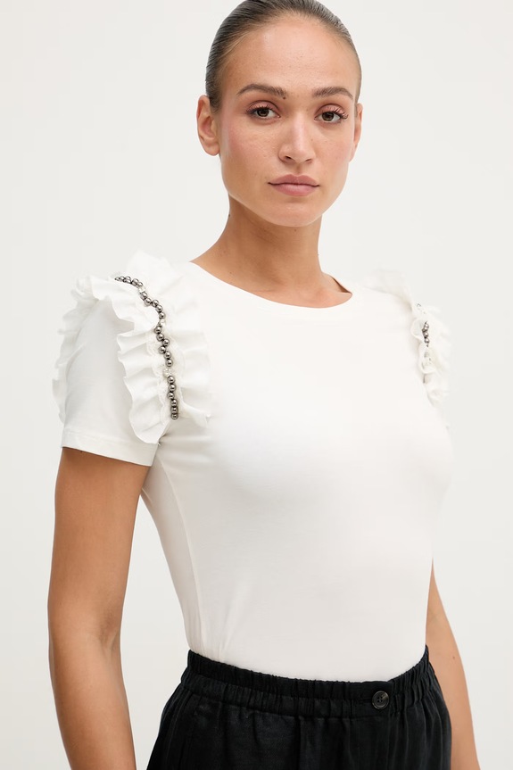 Gaudi tricou pentru femei din bumbac cu elastan bej 611FD64006