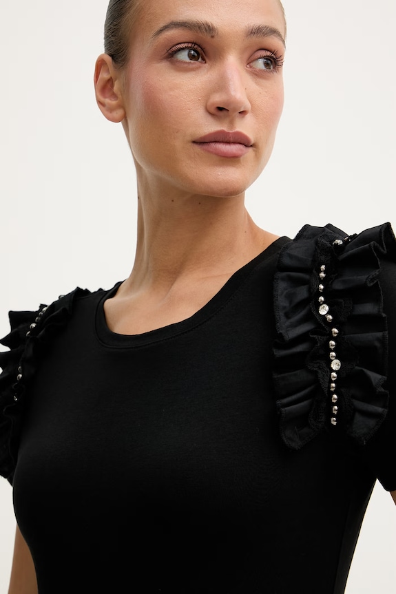 Gaudi tricou pentru femei din bumbac cu elastan negru 611FD64006