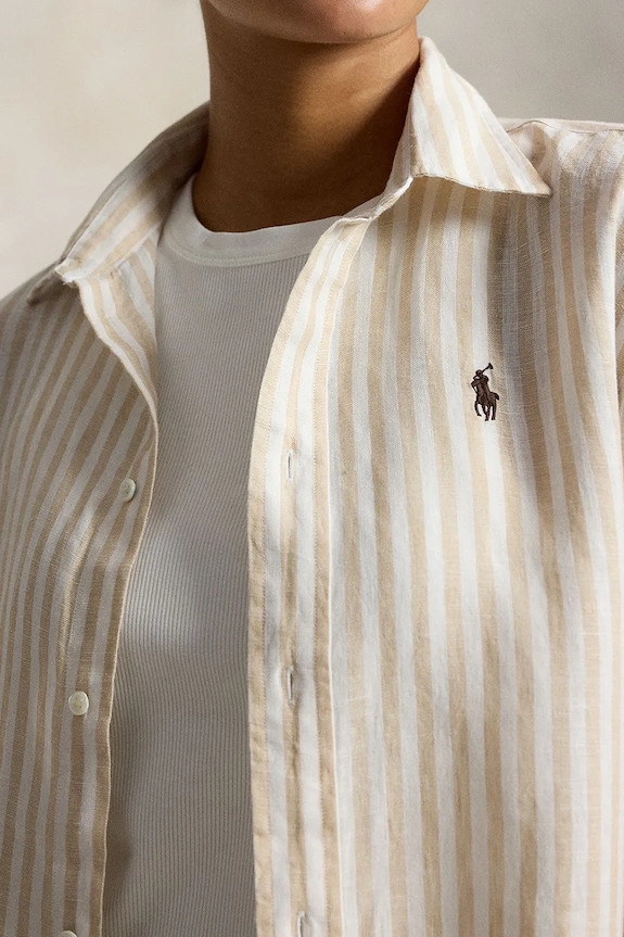 Polo Ralph Lauren koszula damska lniana LINEN-LSL-BFS beżowy 211935130504