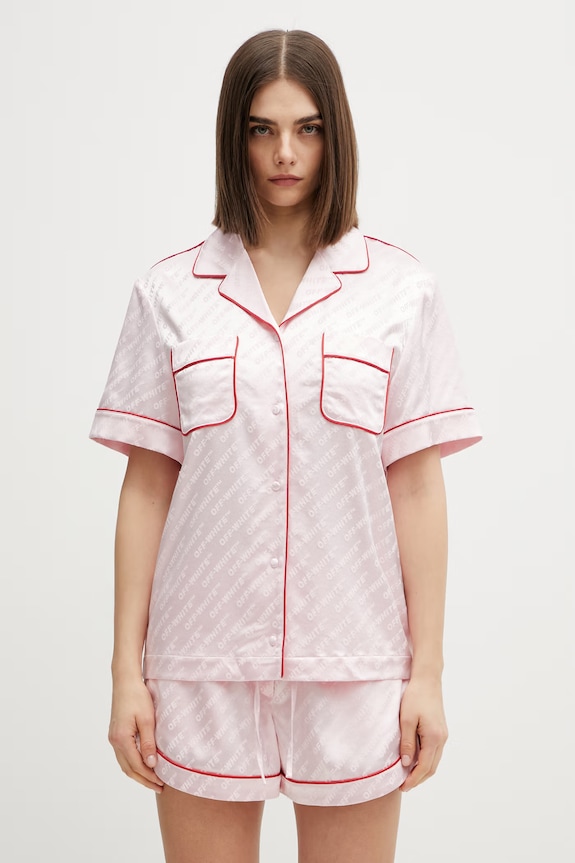 Off-White dámska pyžamová košeľa z viskózy ružová 2GG00BS26FAB001