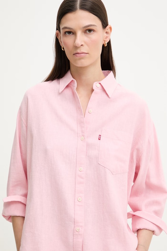 Levi's koszula damska z lnem HARLIE BOYFRIEND różowy 001HM.0018