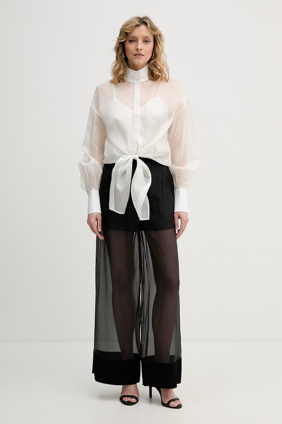Dámska košeľa s hodvábom Karl Lagerfeld Studio B2W11038 biela SS26