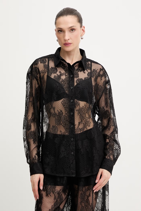 Bardot cămașă lung negru 60360TB