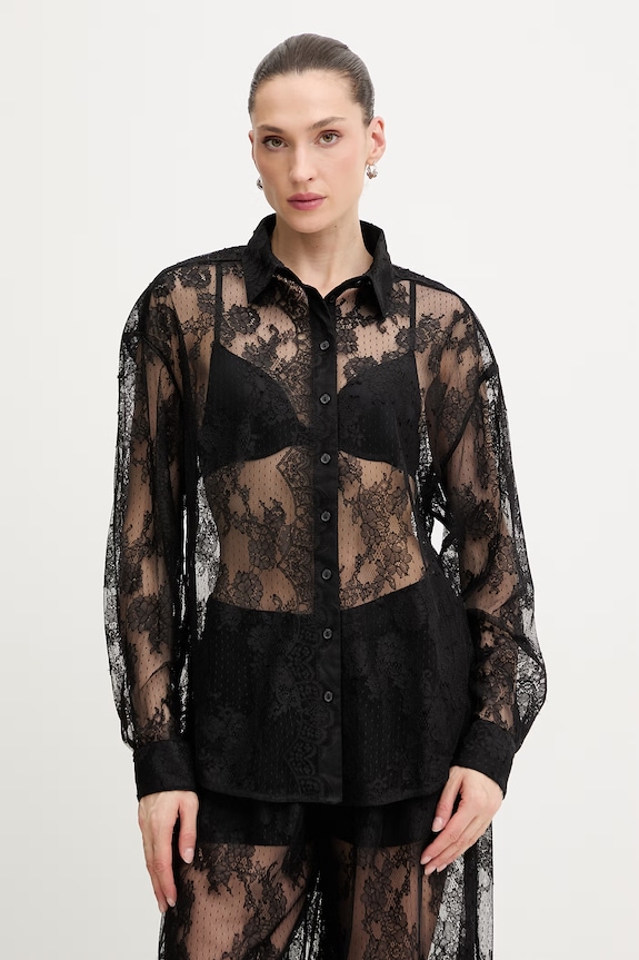 Bardot cămașă lung negru 60360TB