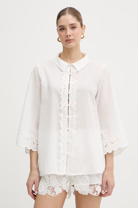 Bardot camicia da donna in cotone beige 60378TB