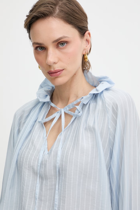 Haveone bluză cu volane femei cu lyocell albastru CMA.Q015