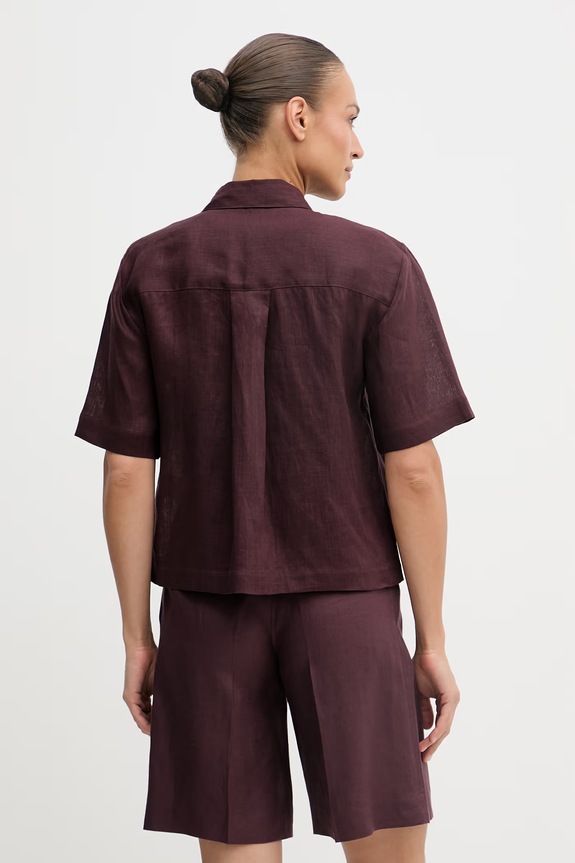 Ρούχα Sisley πουκάμισο γυναικείο λινό 51G1LQ08U μπορντό