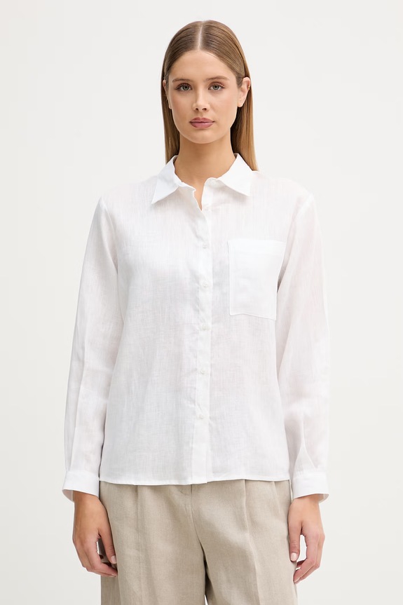 Sisley πουκάμισο γυναικείο λινό λευκό 51G1LQ0AU