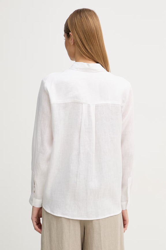 Ρούχα Sisley πουκάμισο γυναικείο λινό 51G1LQ0AU λευκό