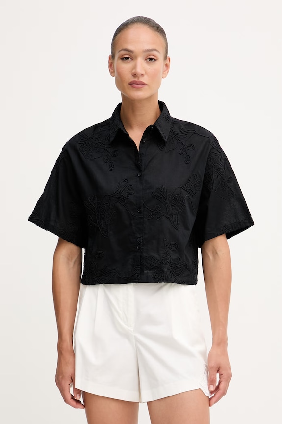 United Colors of Benetton cămașă pentru femei, din bumbac negru 5RWNDQ0EK