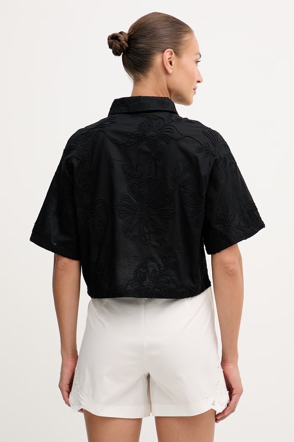 Îmbrăcăminte United Colors of Benetton cămașă pentru femei, din bumbac 5RWNDQ0EK negru