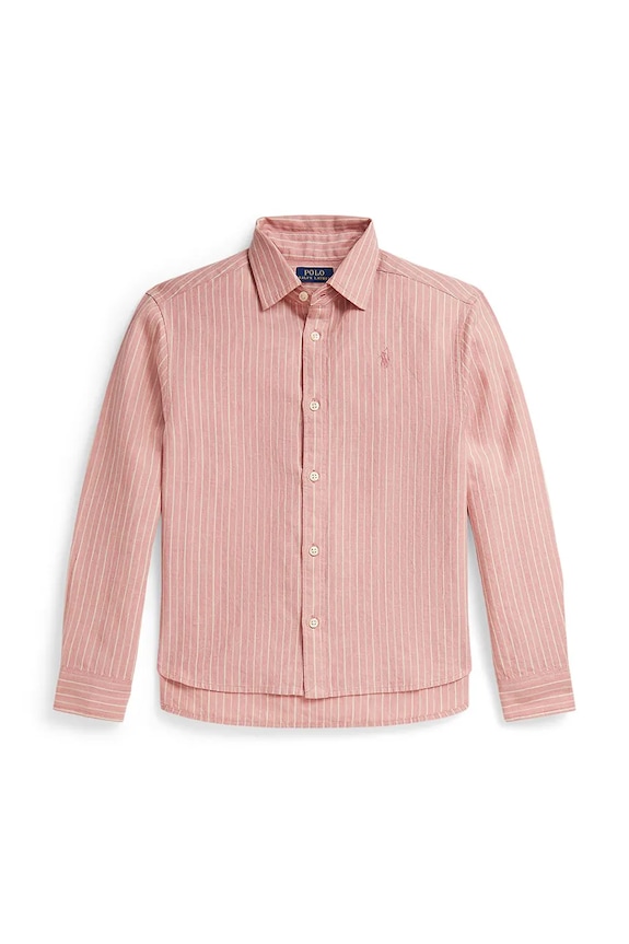 Detská košeľa s prímesou ľanu Polo Ralph Lauren dlhý ružová 313A11983001