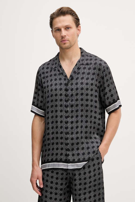 Karl Lagerfeld cămașă pentru bărbați din vâscoză cu modele negru 561881.605942