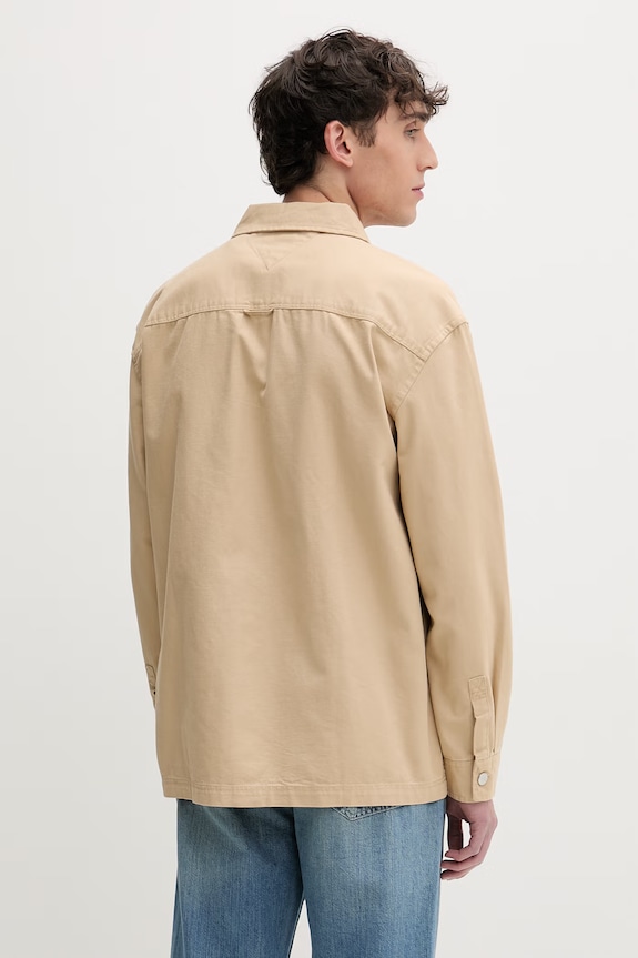 Ρούχα Tommy Jeans πουκάμισο ανδρικό βαμβακερό DM0DM20236 μπεζ