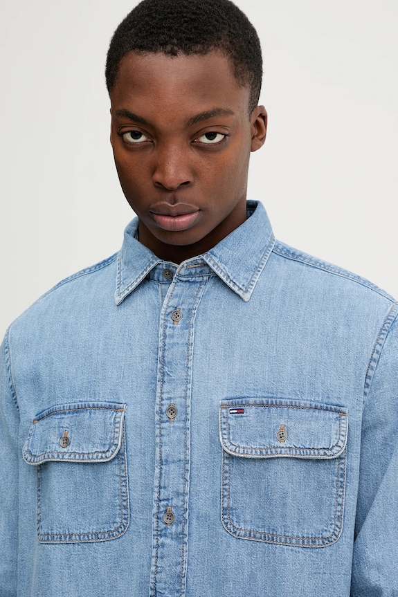 Rifľová košeľa Tommy Jeans modrá DM0DM22304