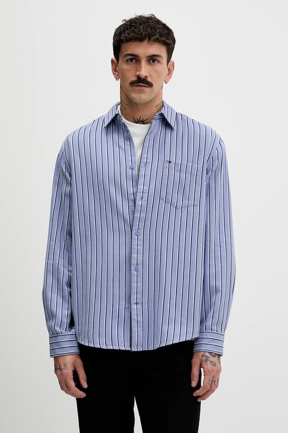 Βαμβακερό πουκάμισο Tommy Jeans επίσημη μπλε DM0DM22406