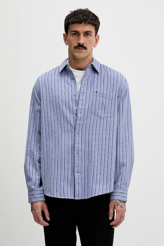 Βαμβακερό πουκάμισο Tommy Jeans επίσημη μπλε DM0DM22406