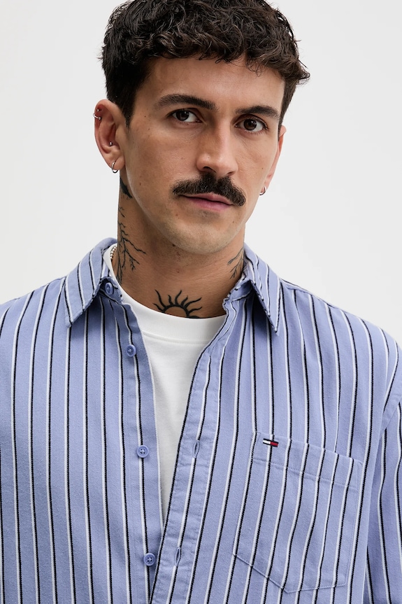 Βαμβακερό πουκάμισο Tommy Jeans μπλε DM0DM22406