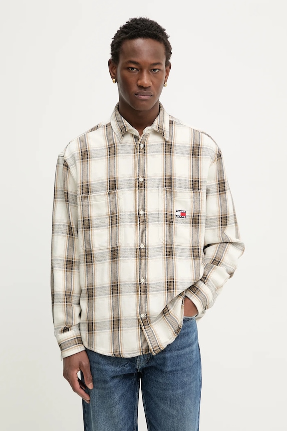 Bavlnená košeľa Tommy Jeans regular béžová DM0DM22411