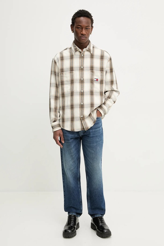 Bavlnená košeľa Tommy Jeans DM0DM22411 béžová SS26