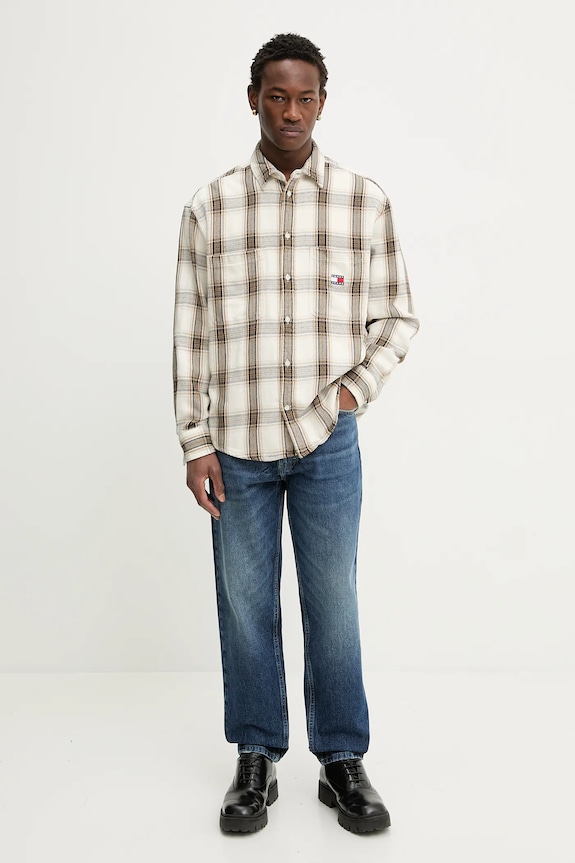 Bavlnená košeľa Tommy Jeans DM0DM22411 béžová SS26
