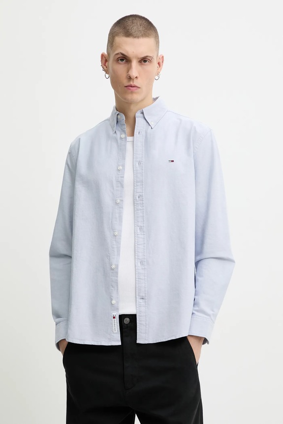 Βαμβακερό πουκάμισο Tommy Jeans μακρύ μπλε DM0DM22836