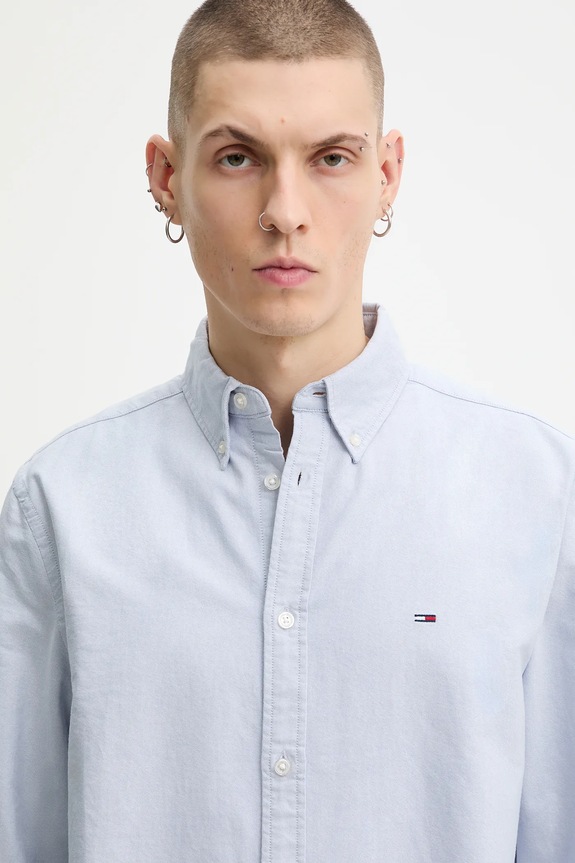 Βαμβακερό πουκάμισο Tommy Jeans μπλε DM0DM22836