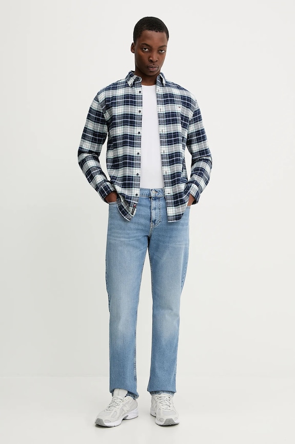 Tommy Jeans cămașă din bumbac DM0DM22839 bleumarin SS26