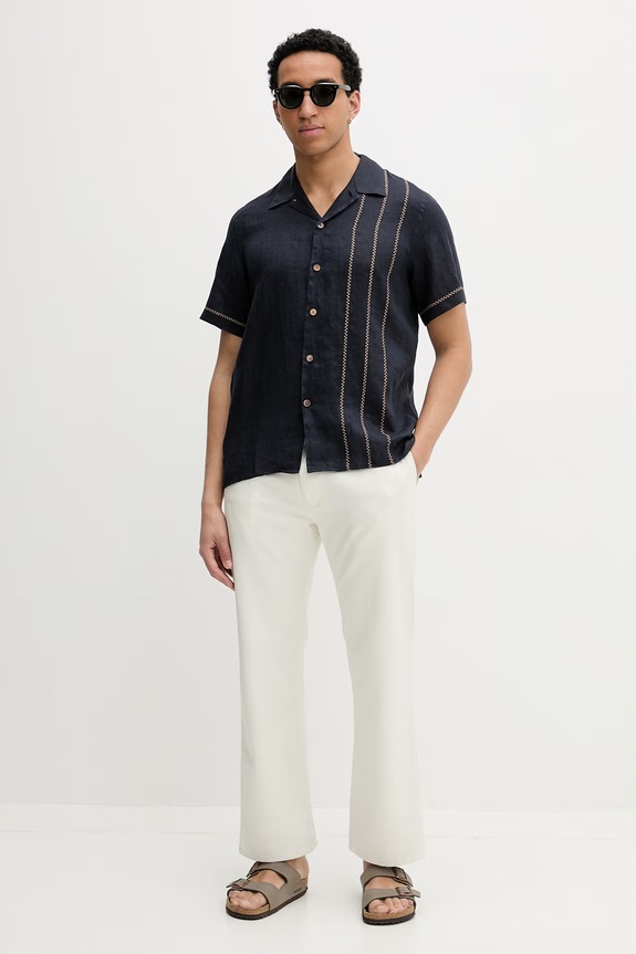 PS Paul Smith cămașă pentru bărbați din in M2R.695UE.V22649 bleumarin SS26