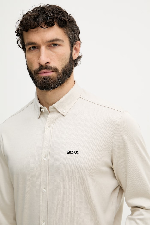BOSS Green cămașă bărbați bumbac ST_Motion L bej 50555946