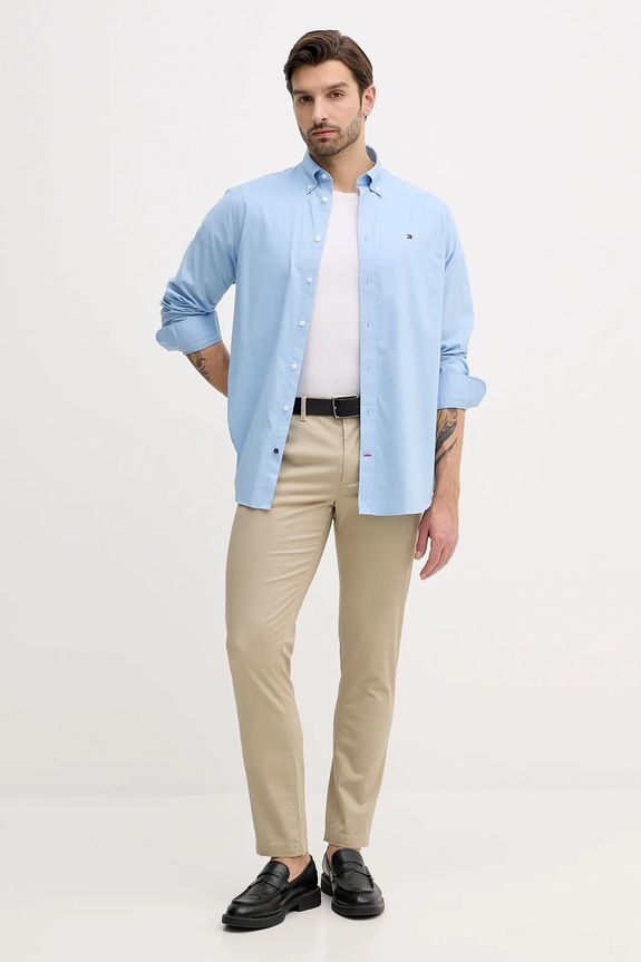 Bavlnená košeľa Tommy Hilfiger MW0MW40529 modrá SS26