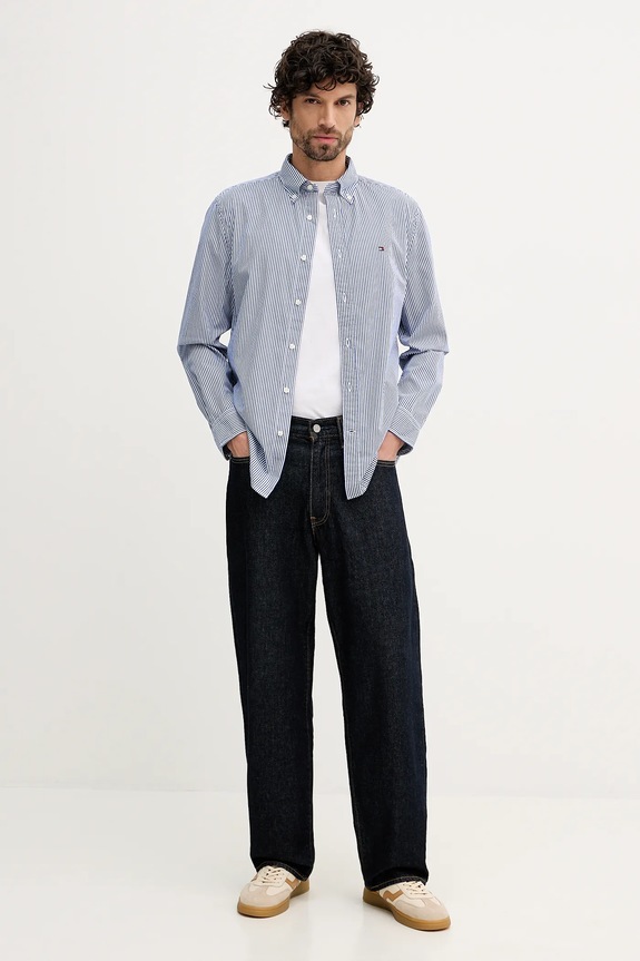 Bavlnená košeľa Tommy Hilfiger MW0MW41403 modrá SS26