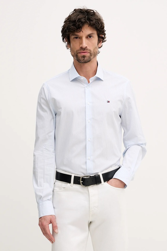 Bavlnená košeľa Tommy Hilfiger pásiky modrá MW0MW41657
