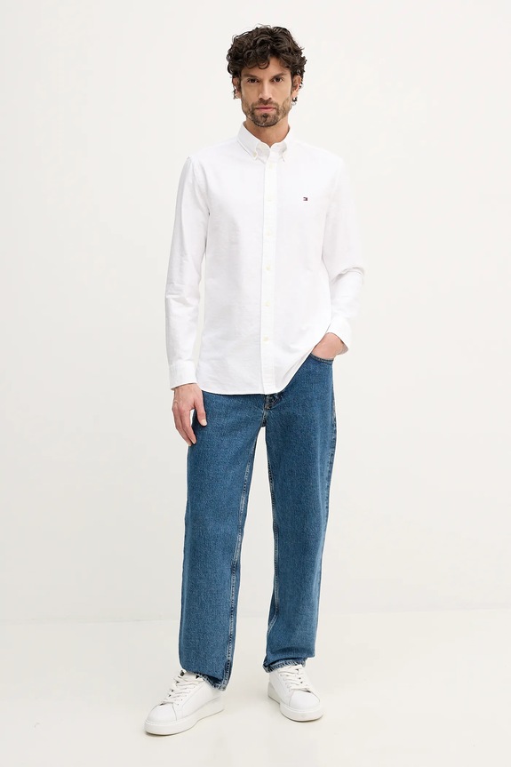 Bavlnená košeľa Tommy Hilfiger MW0MW41683 biela SS26