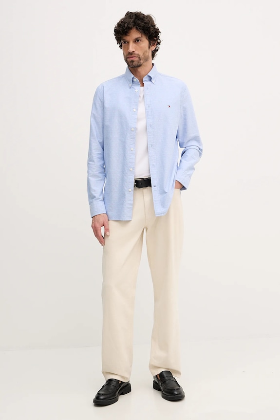 Bavlnená košeľa Tommy Hilfiger MW0MW41683 modrá SS26