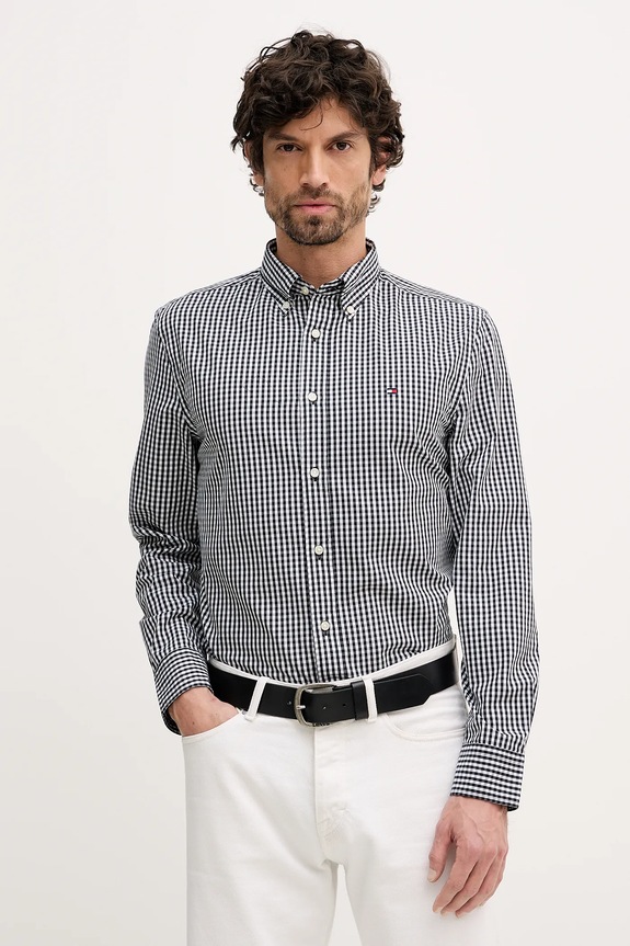 Bavlnená košeľa Tommy Hilfiger káro čierna MW0MW41713