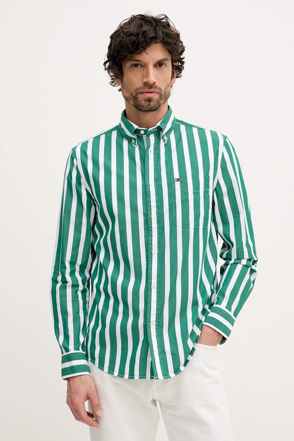 Bavlnená košeľa Tommy Hilfiger regular zelená MW0MW41715